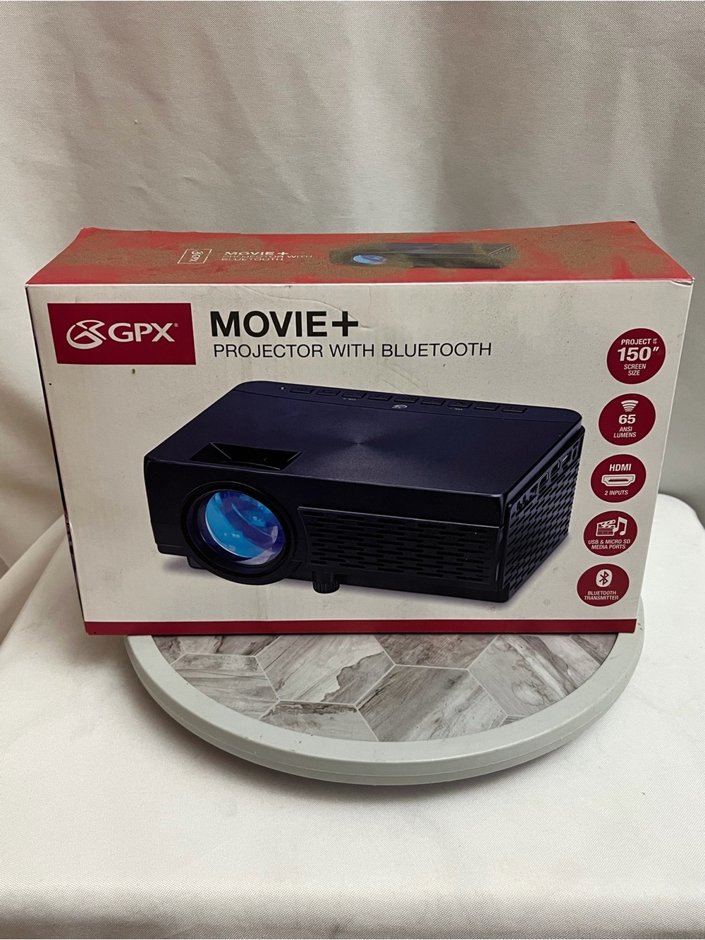 GPX Movie+ PJ300B Bluetooth Projector 150” HDMI USB Remote Open Box